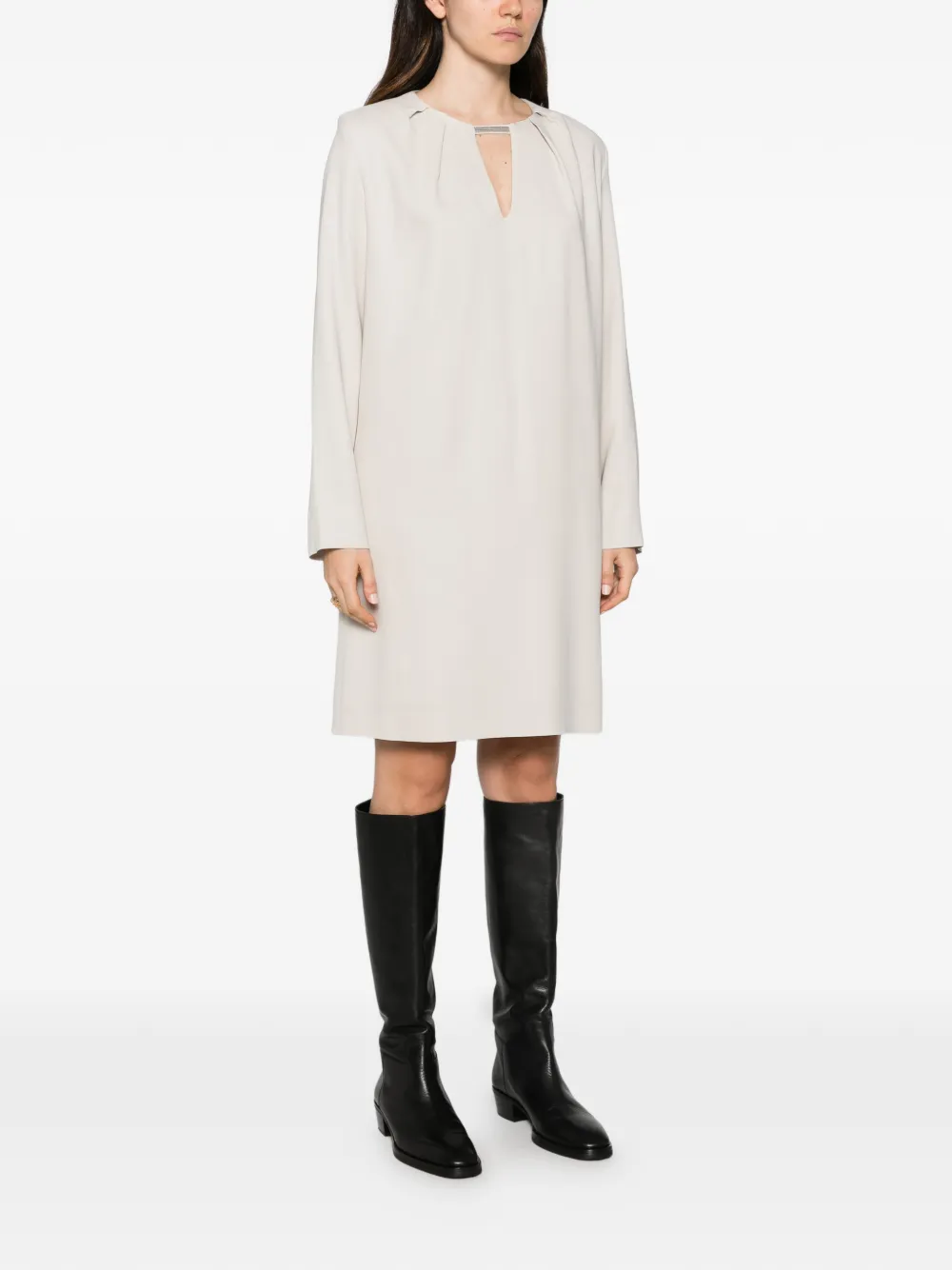 Antonelli Lidia cut-out pleated-detail dress Grijs