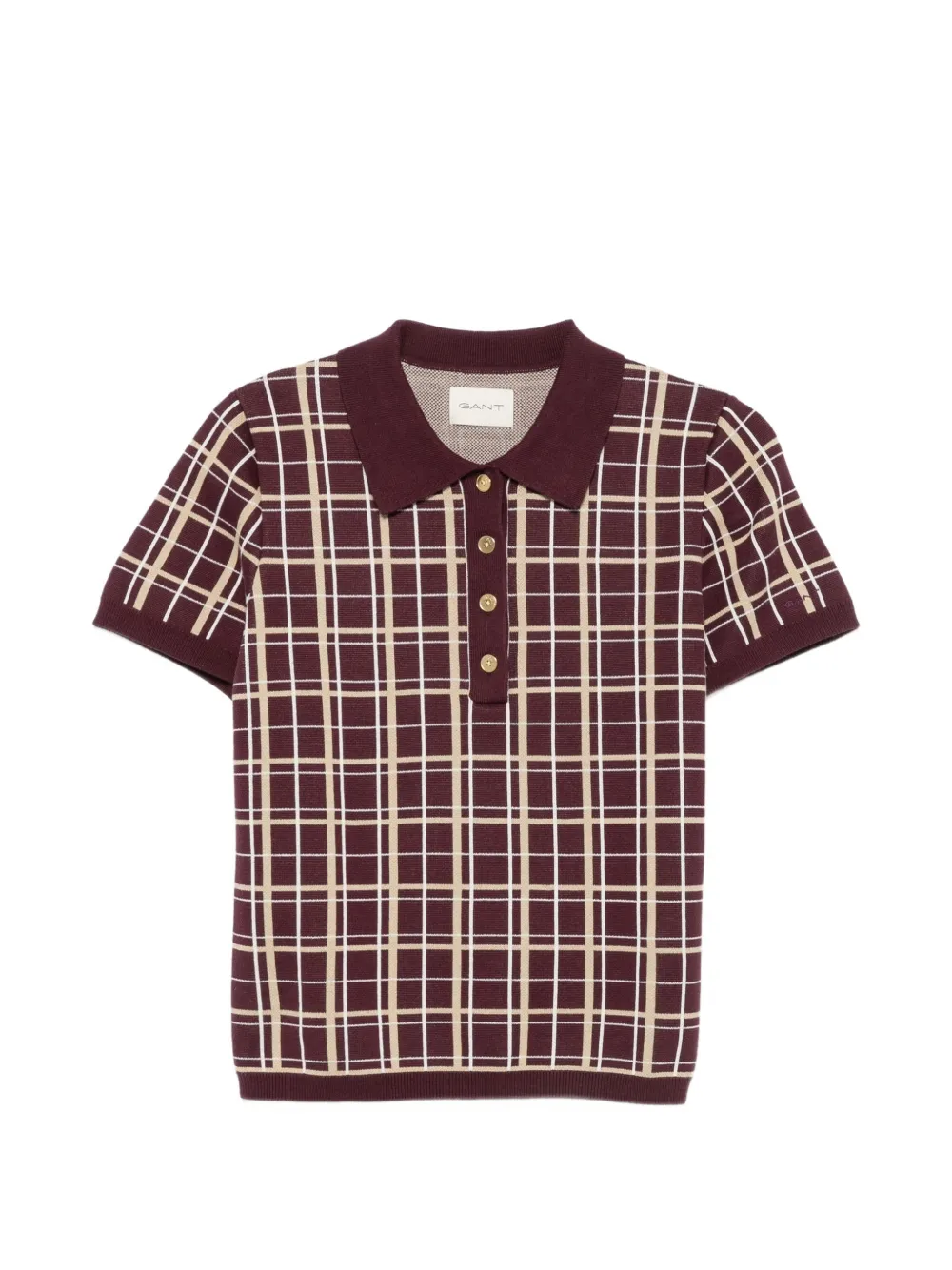 Gant Check-knit Polo Shirt In Burgundy