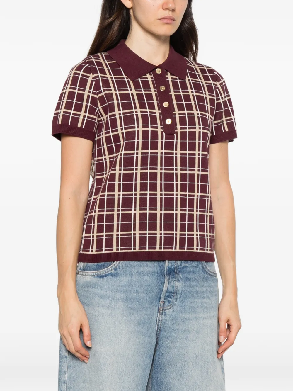 Gant check-knit polo shirt Rood