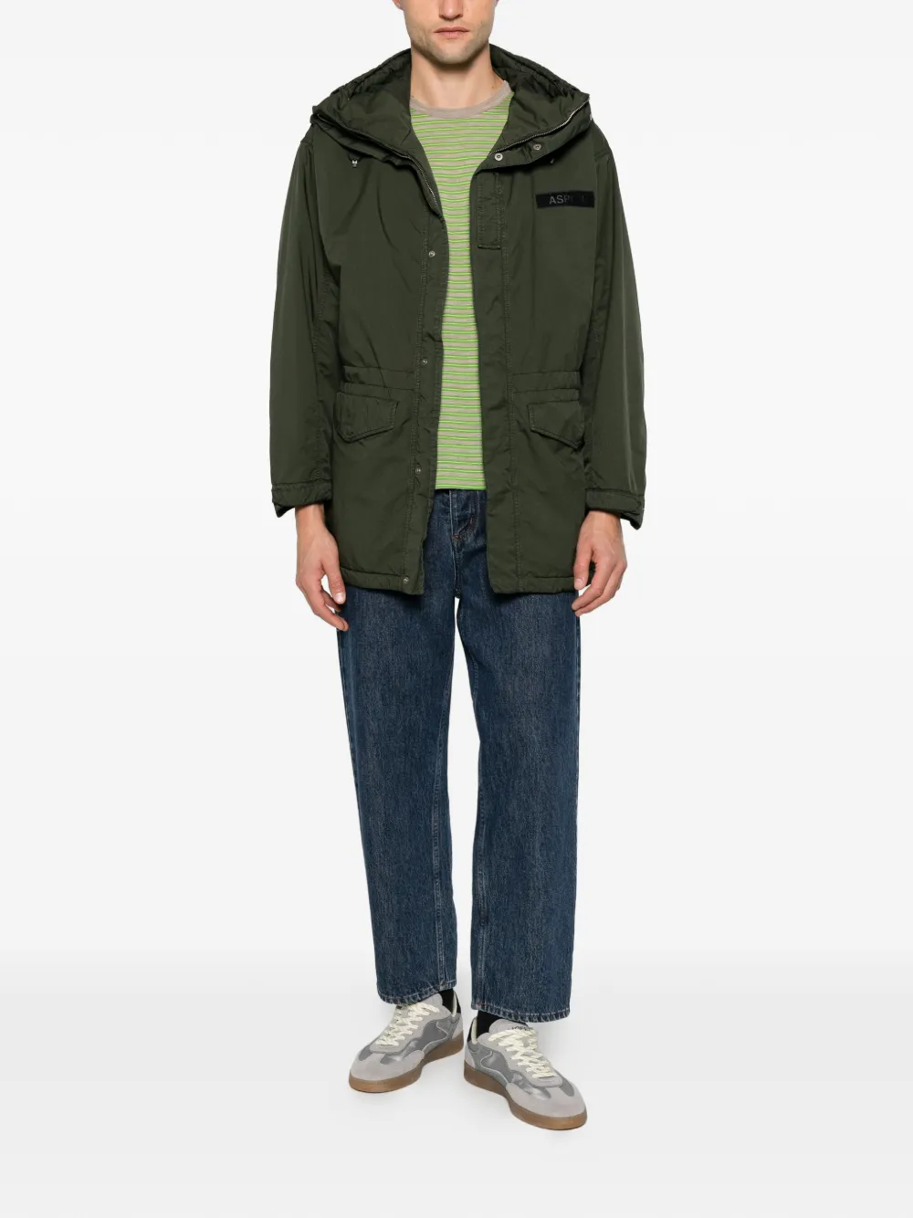 ASPESI Boom Winter hooded logo-patch coat Groen