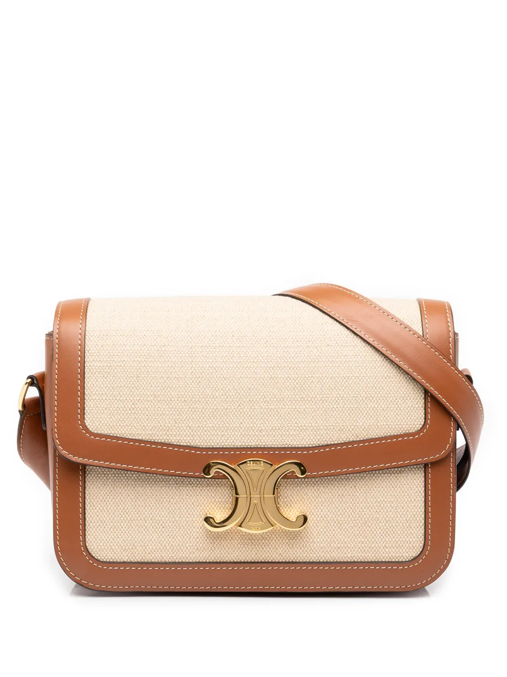 Celine Pre-Owned 2022 Classique Canvas and Calfskin Triomphe crossbody bag - Neutrals