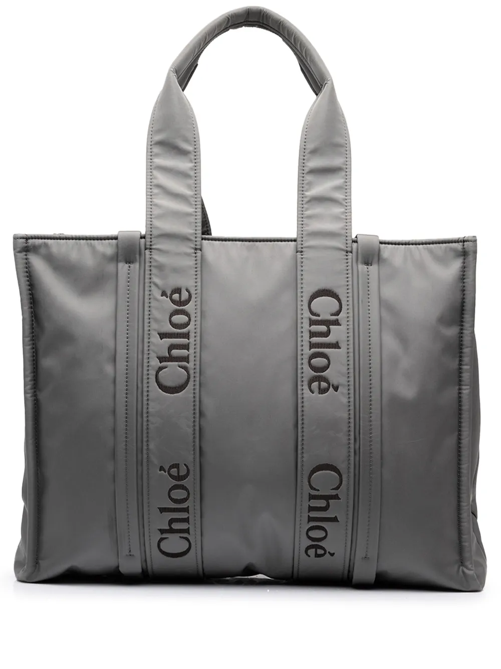 Chloé Pre-Owned 2021-2026 Large Nylon Woody tote bag - Gris Chloé Pre-Owned 2021-2026 Large Nylon Woody tote bag - Gris