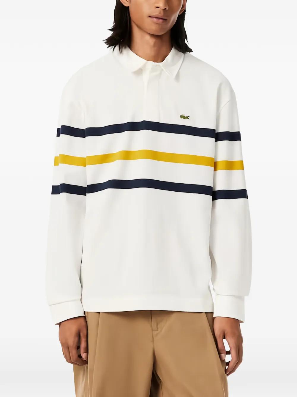Lacoste relaxed fit striped piqué rugby polo shirt Wit
