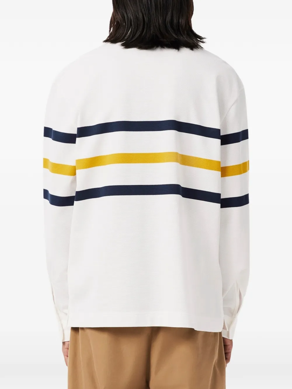 Lacoste relaxed fit striped piqué rugby polo shirt Wit
