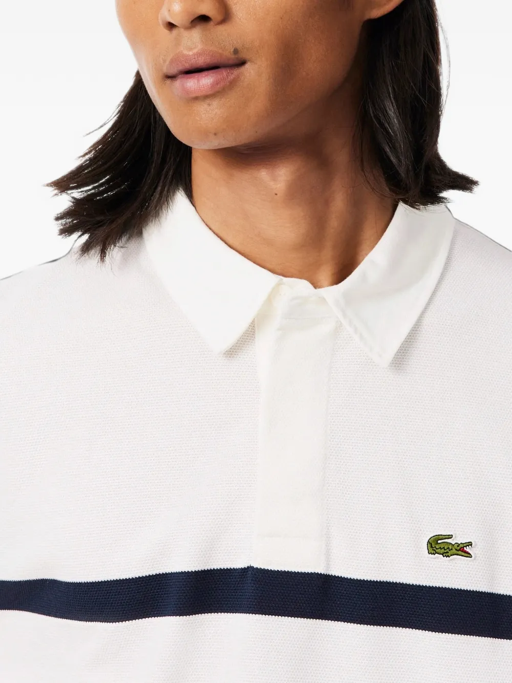 Lacoste relaxed fit striped piqué rugby polo shirt Wit