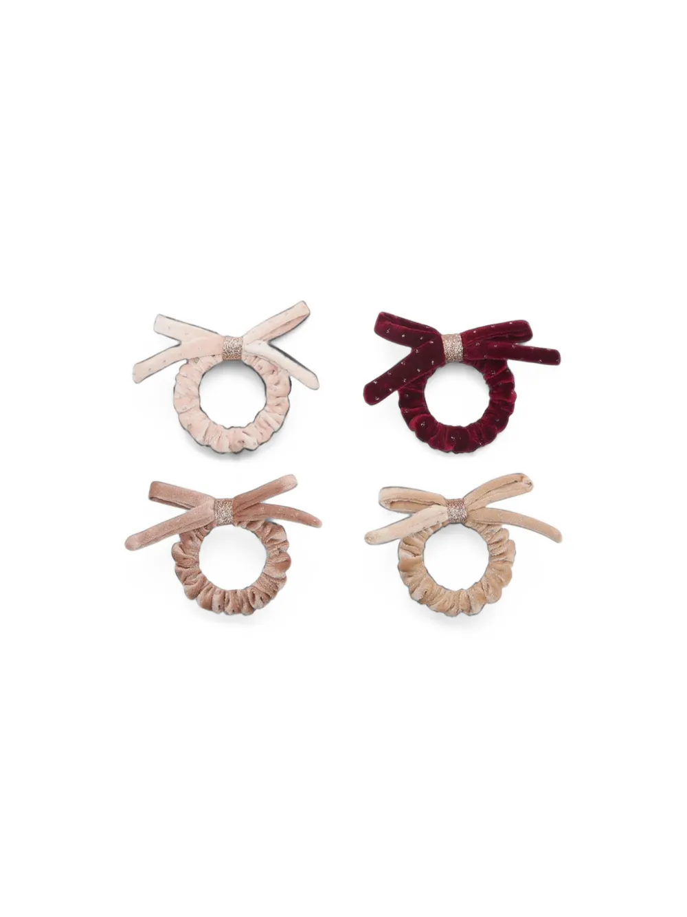 mimi & lula velvet bow-detail scrunchies (set of four) Beige