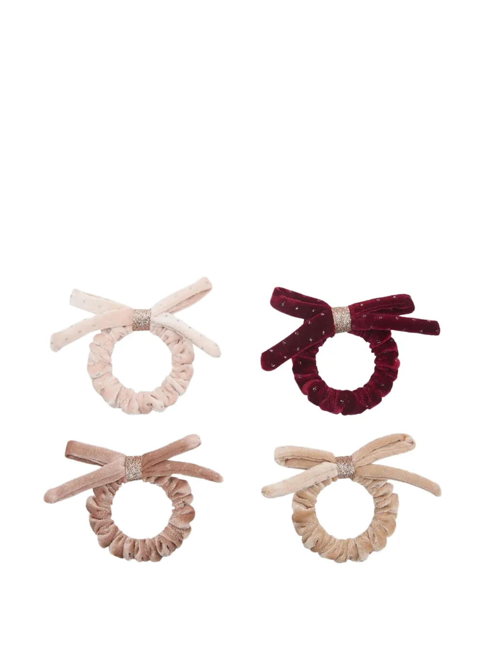 Mimi & lula velvet bow-detail scrunchies (set of four) Beige