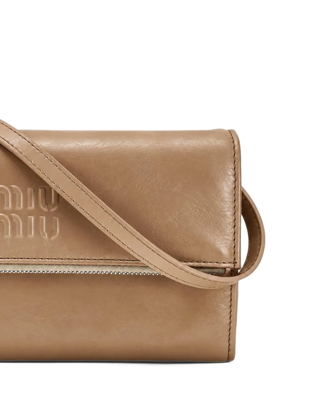 Miu Leren schoudertas met logo-reliëf Beige