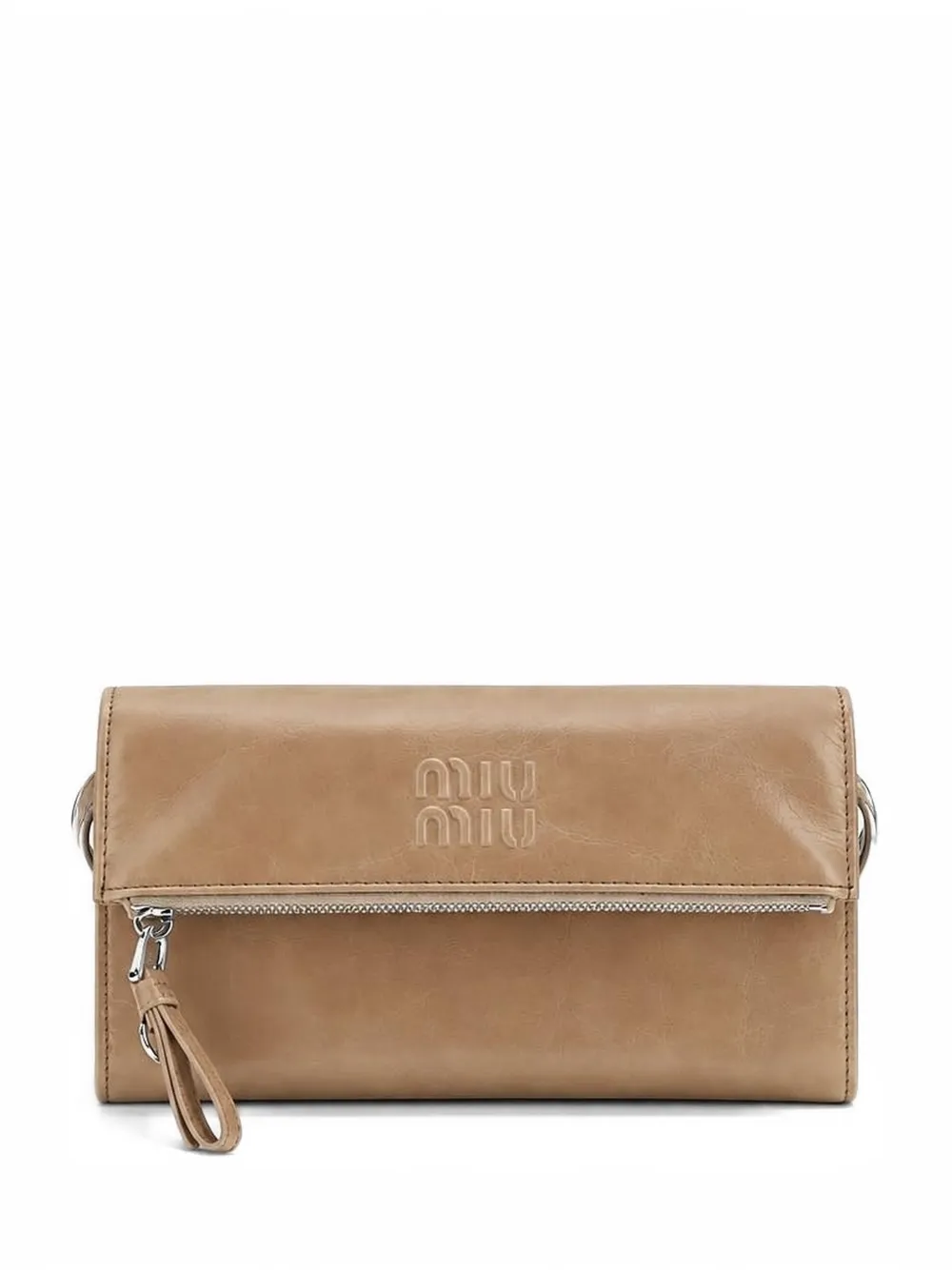 Miu Miu logo-debossed leather shoulder bag - Nude