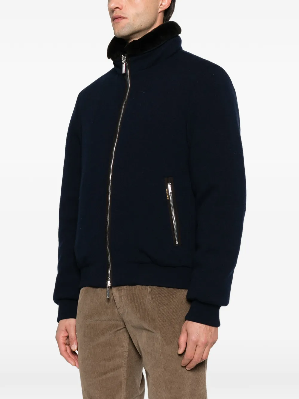 Moorer shearling-collar zip-up jacket Blauw