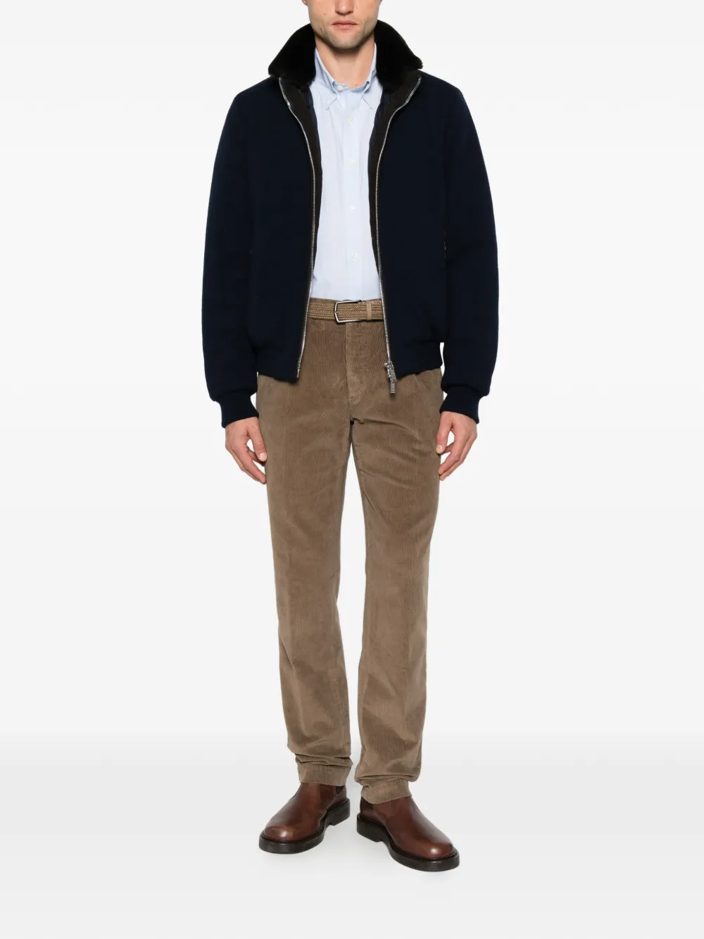Moorer shearling-collar zip-up jacket - Blau