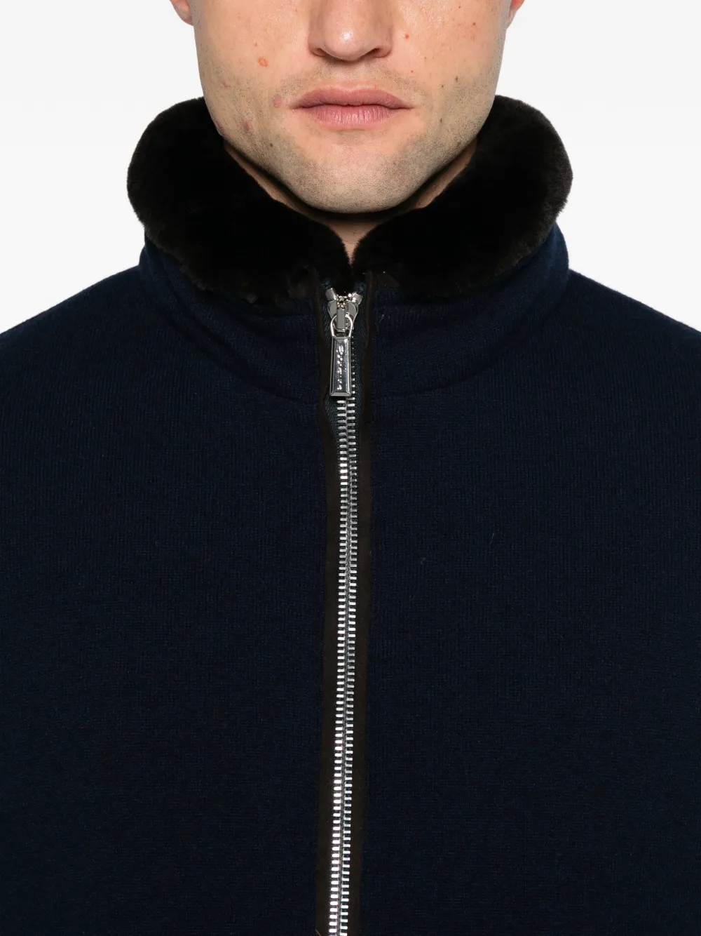 Moorer shearling-collar zip-up jacket Blauw