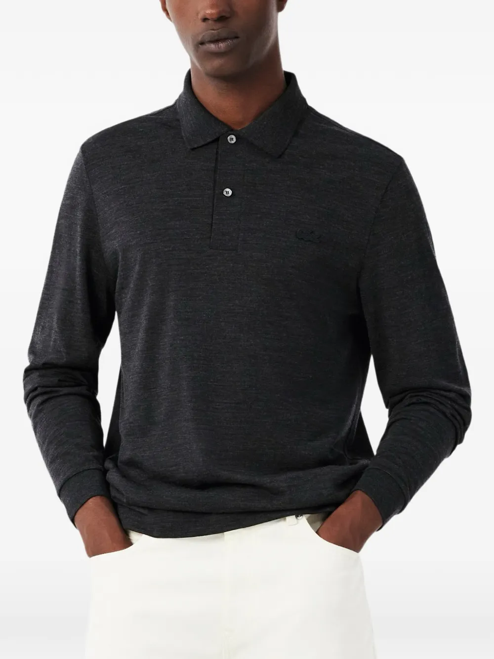 Lacoste regular fit long sleeved wool polo shirt Grijs