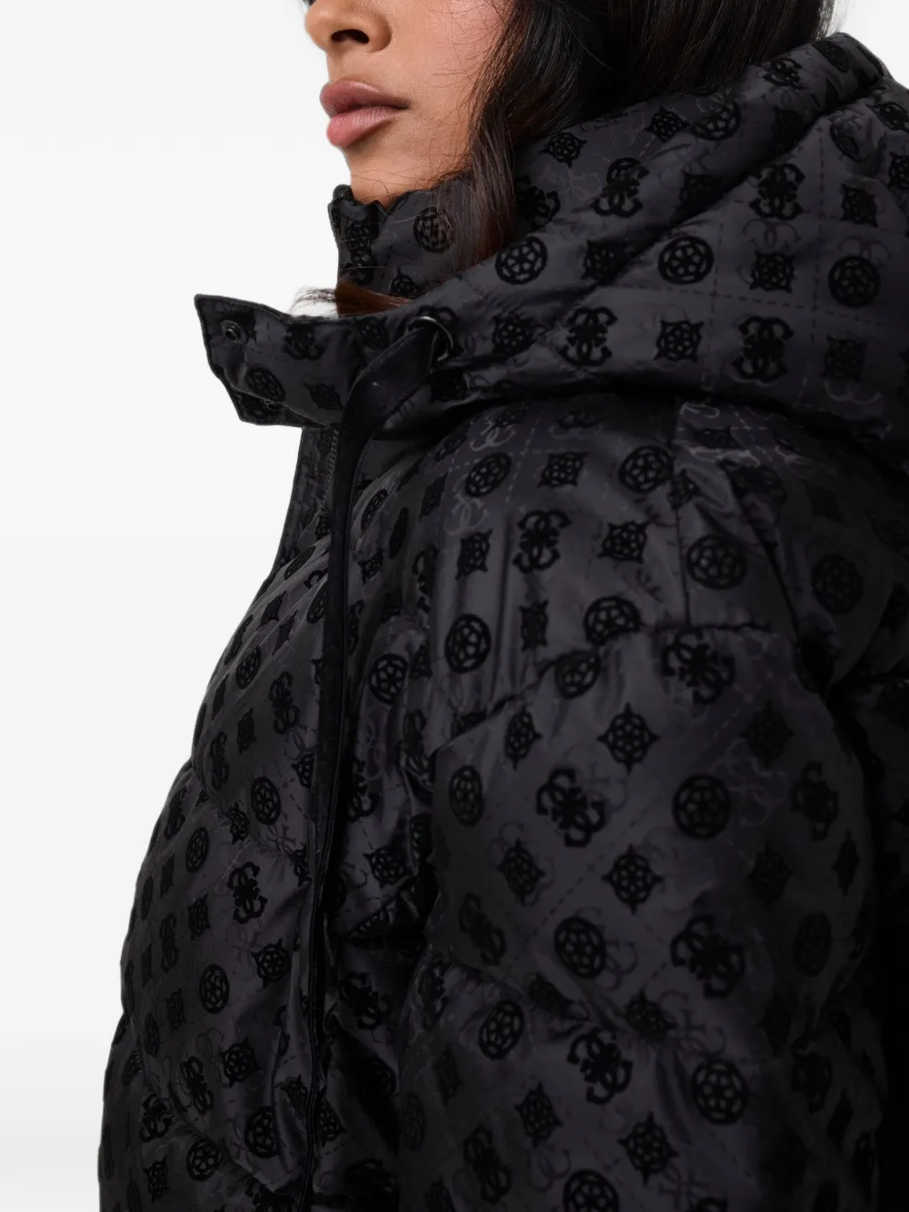 GUESS USA logo-print cropped puffer jacket Zwart