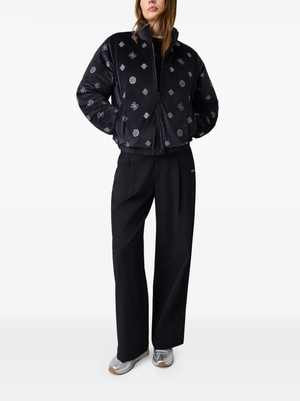 GUESS USA Amalia allover peony puffer jacket Zwart