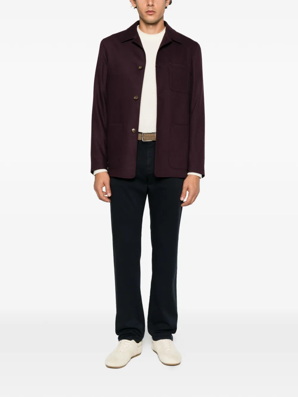 Canali button-up patch-pocket shirt jacket Paars