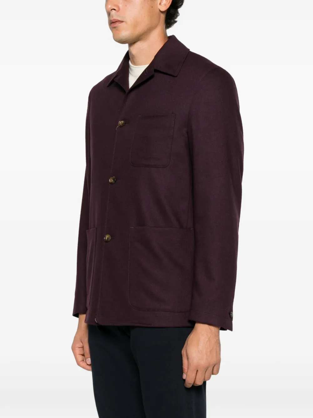 Canali button-up patch-pocket shirt jacket Paars