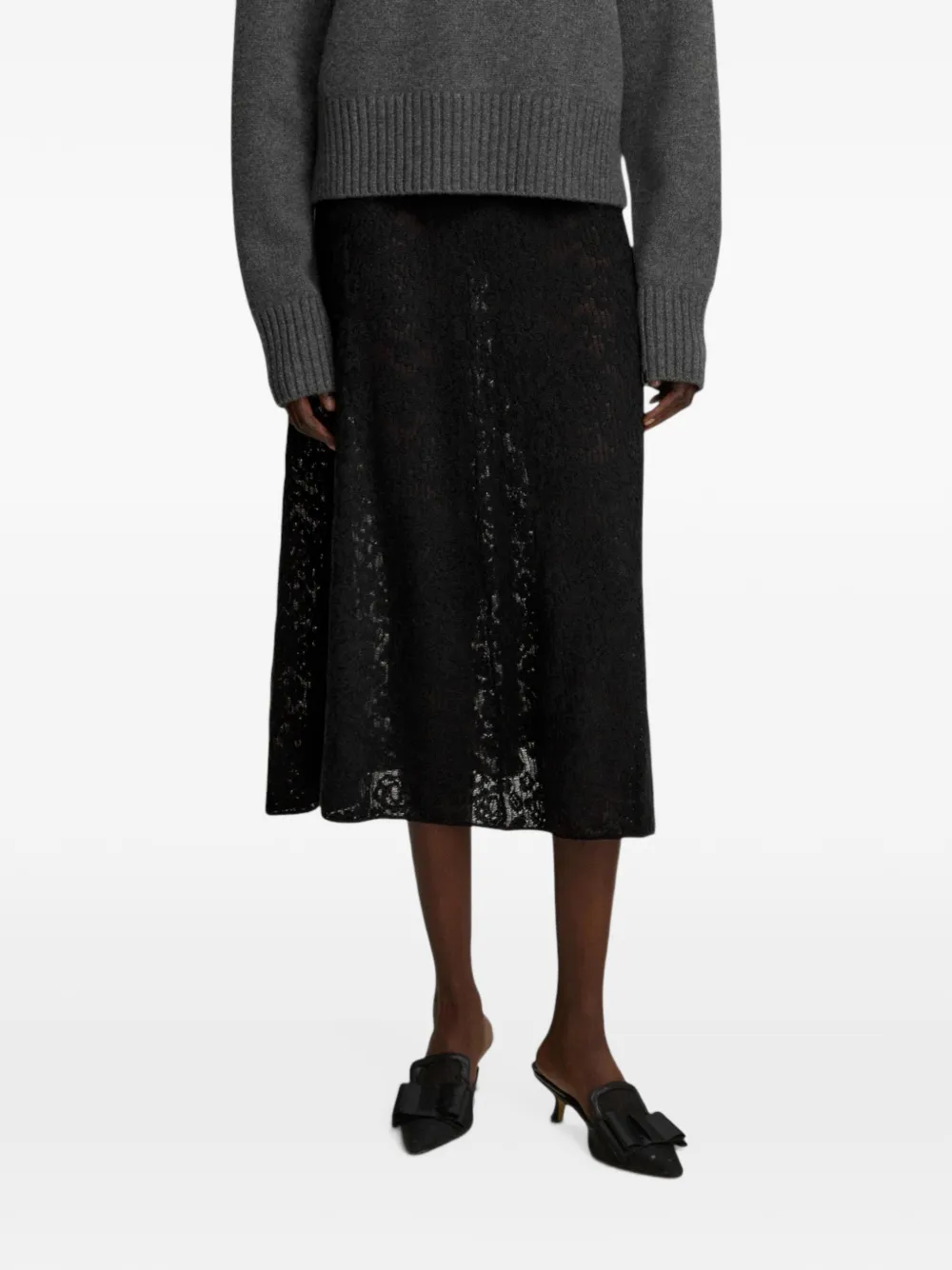 extreme cashmere Kelly lace midi skirt Zwart