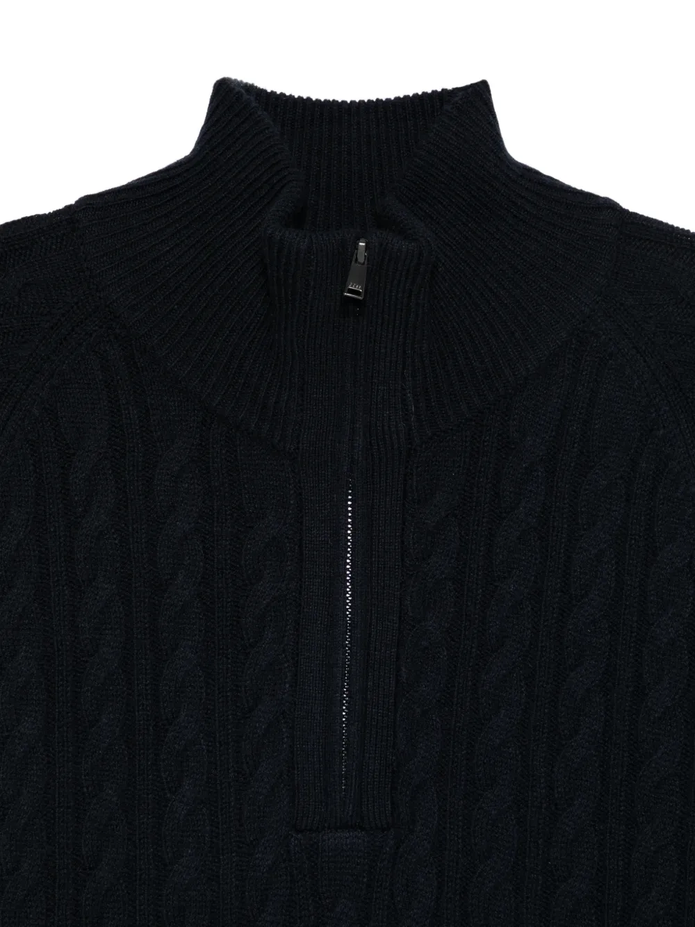 BOSS cable-knit quarter-zip sweater Zwart