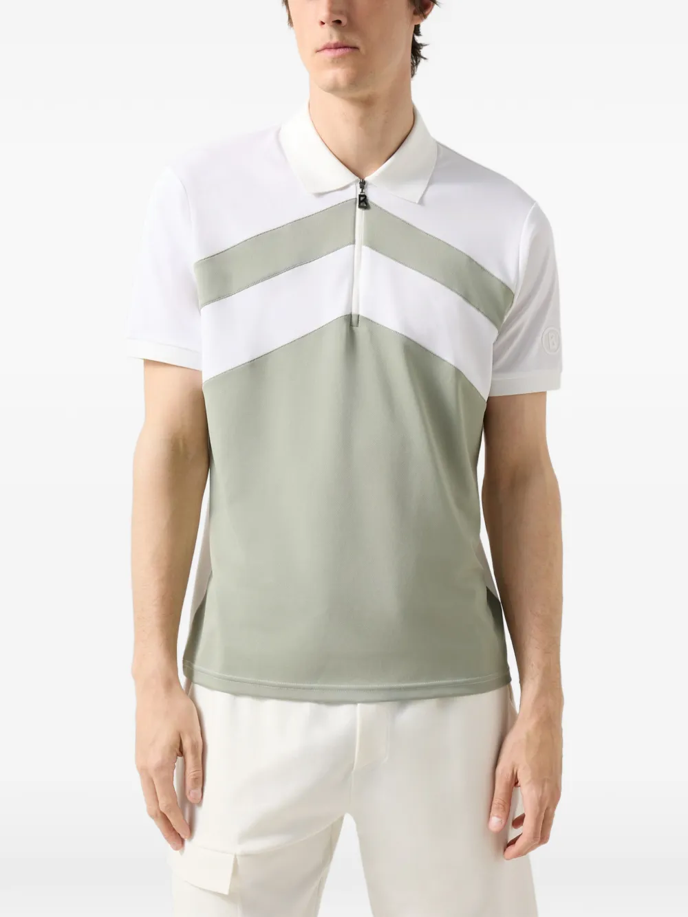 BOGNER Cuno colour-block zip-fastening polo shirt Groen