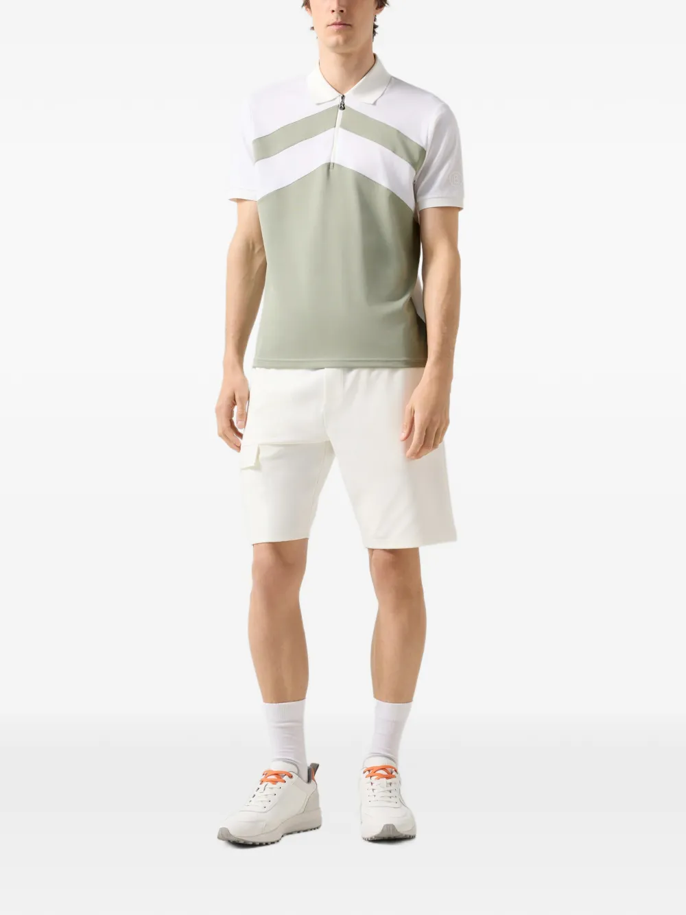 BOGNER Cuno colour-block zip-fastening polo shirt Groen
