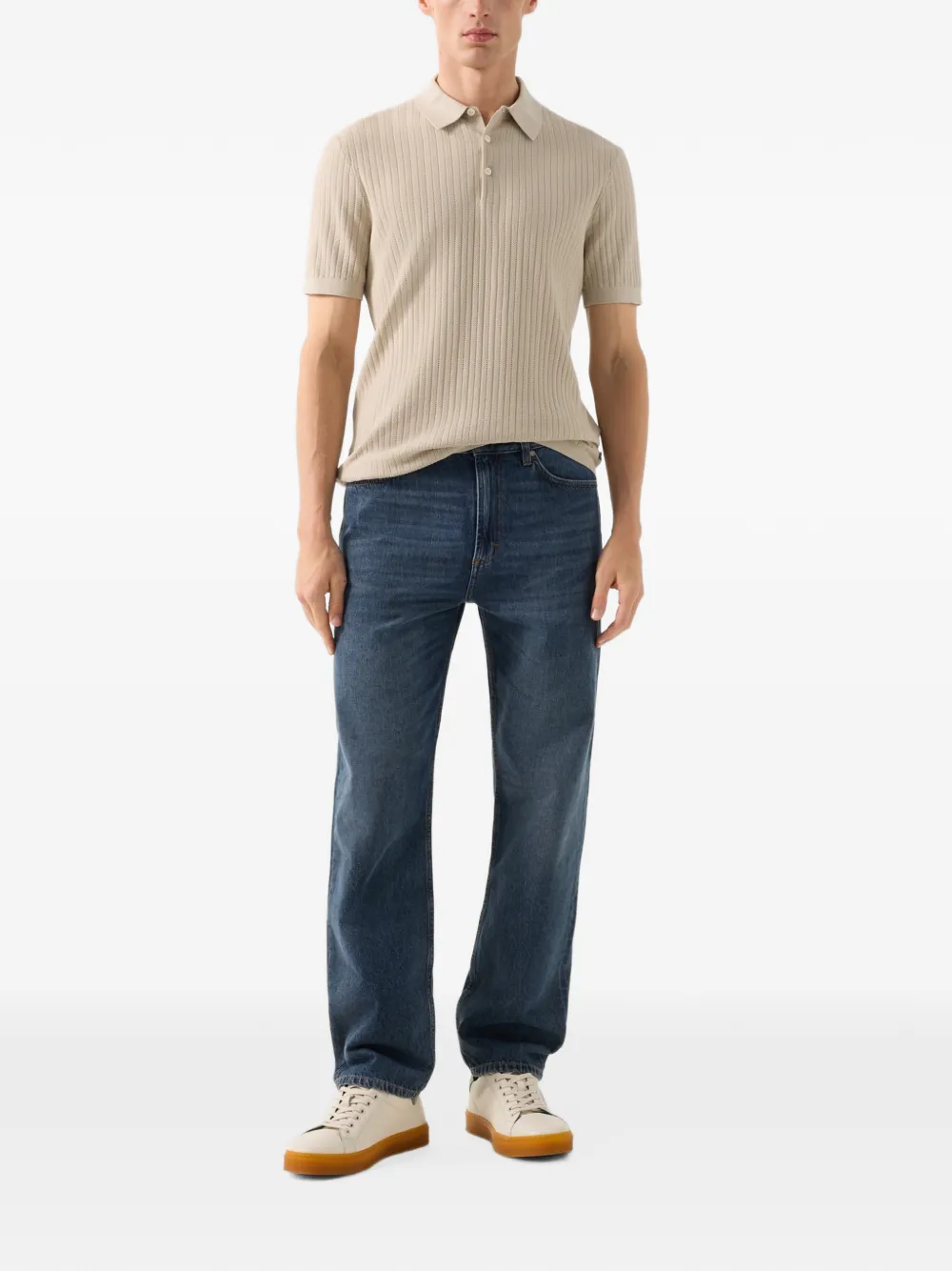 BOGNER Tobias textured-knit polo shirt Beige