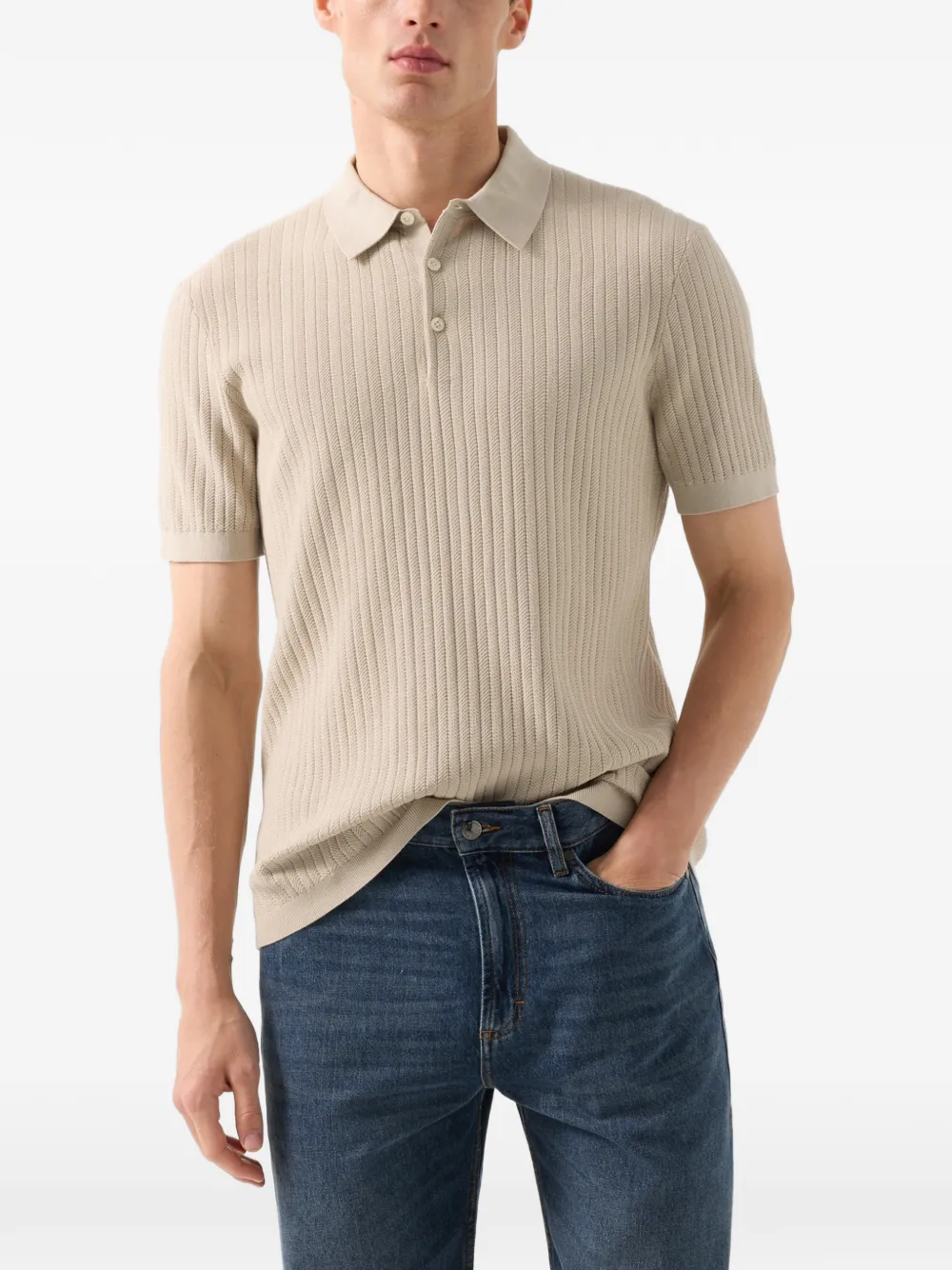 BOGNER Tobias textured-knit polo shirt Beige