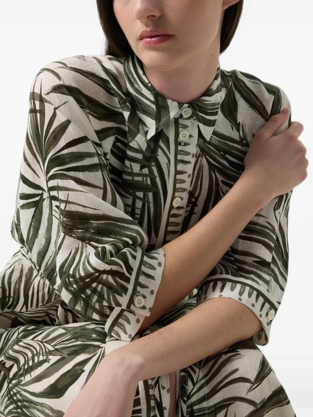 BOGNER Catelyn palm-print linen midi dress Beige