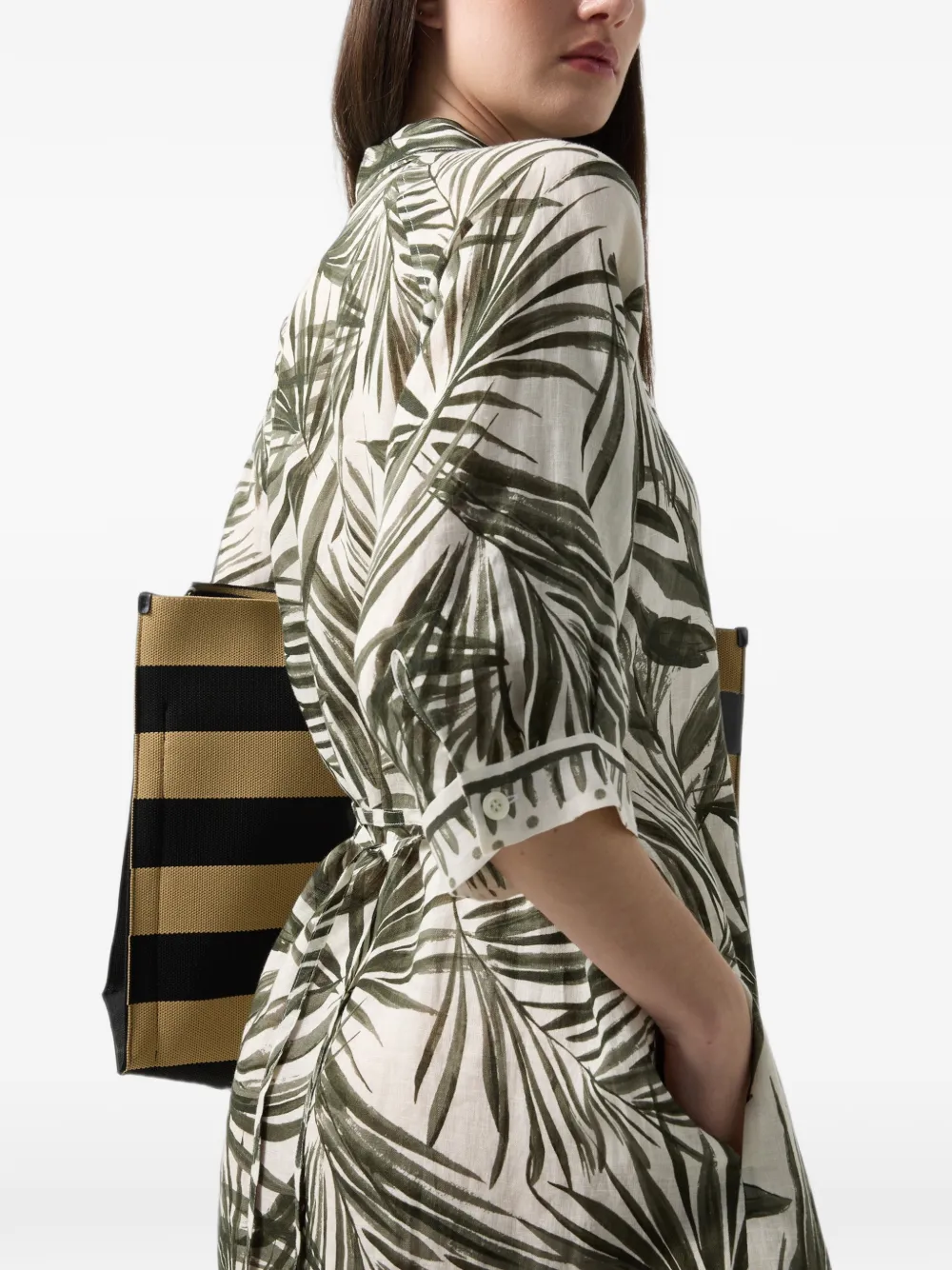BOGNER Catelyn palm-print linen midi dress Beige
