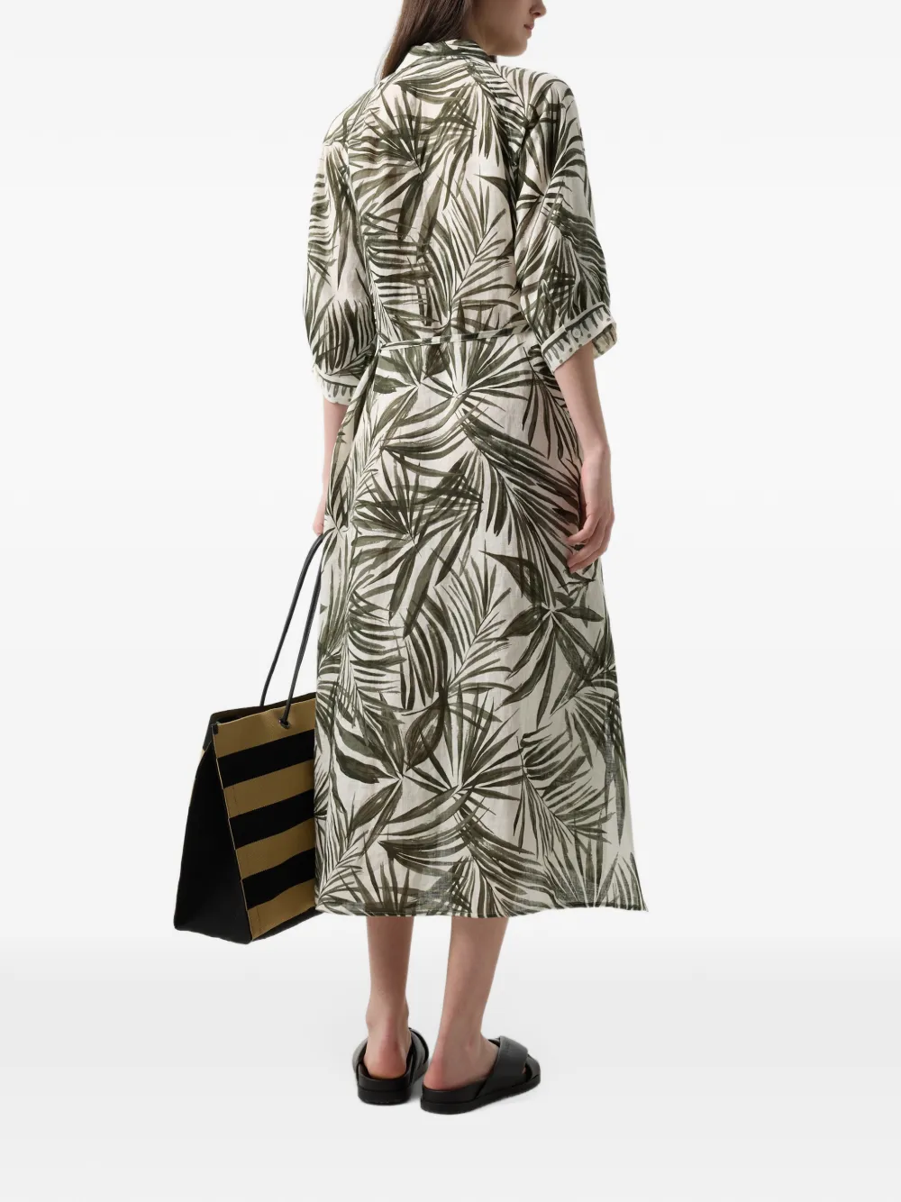 BOGNER Catelyn palm-print linen midi dress Beige