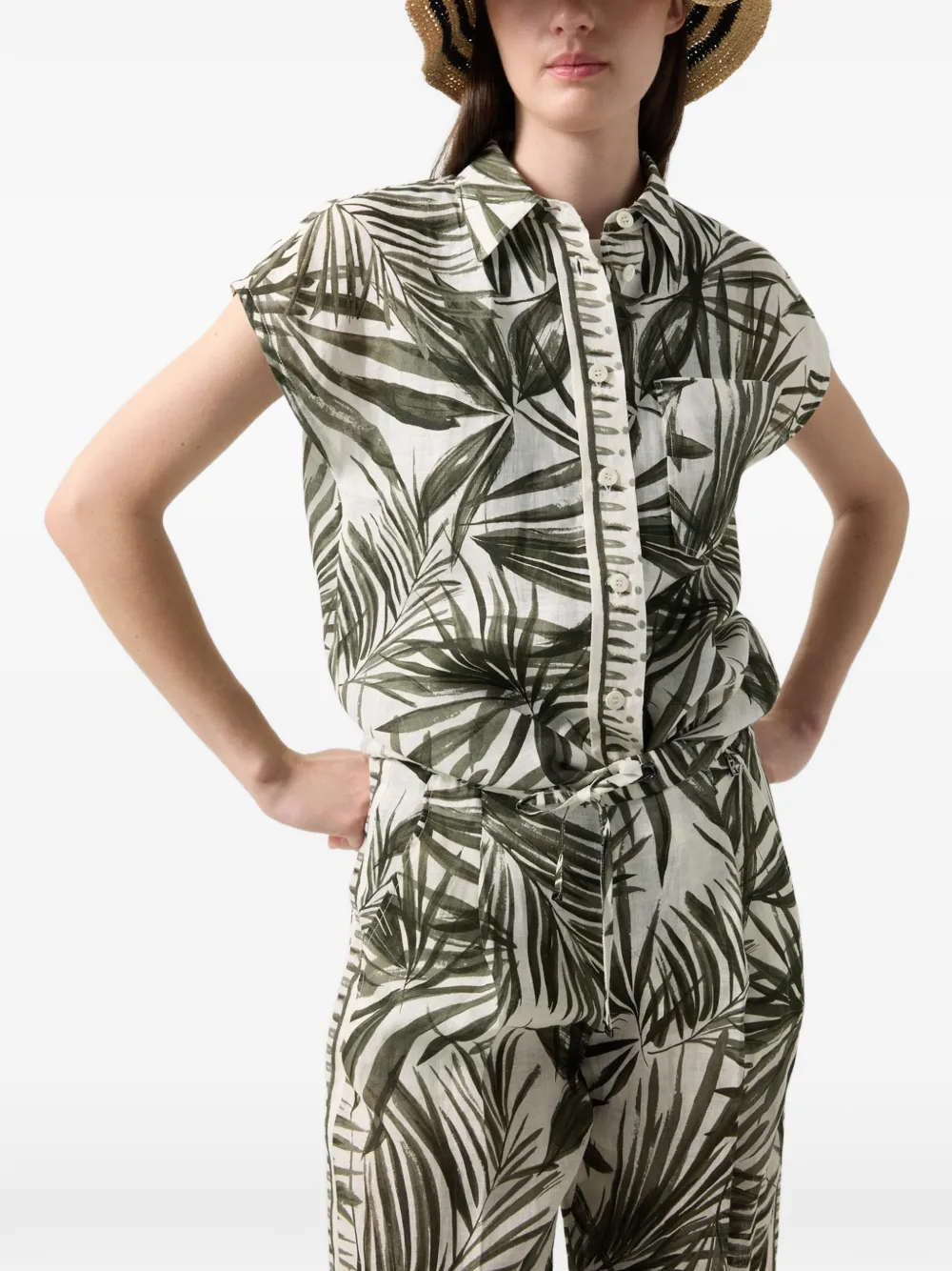 BOGNER Charlet palm-print linen shirt - Nude
