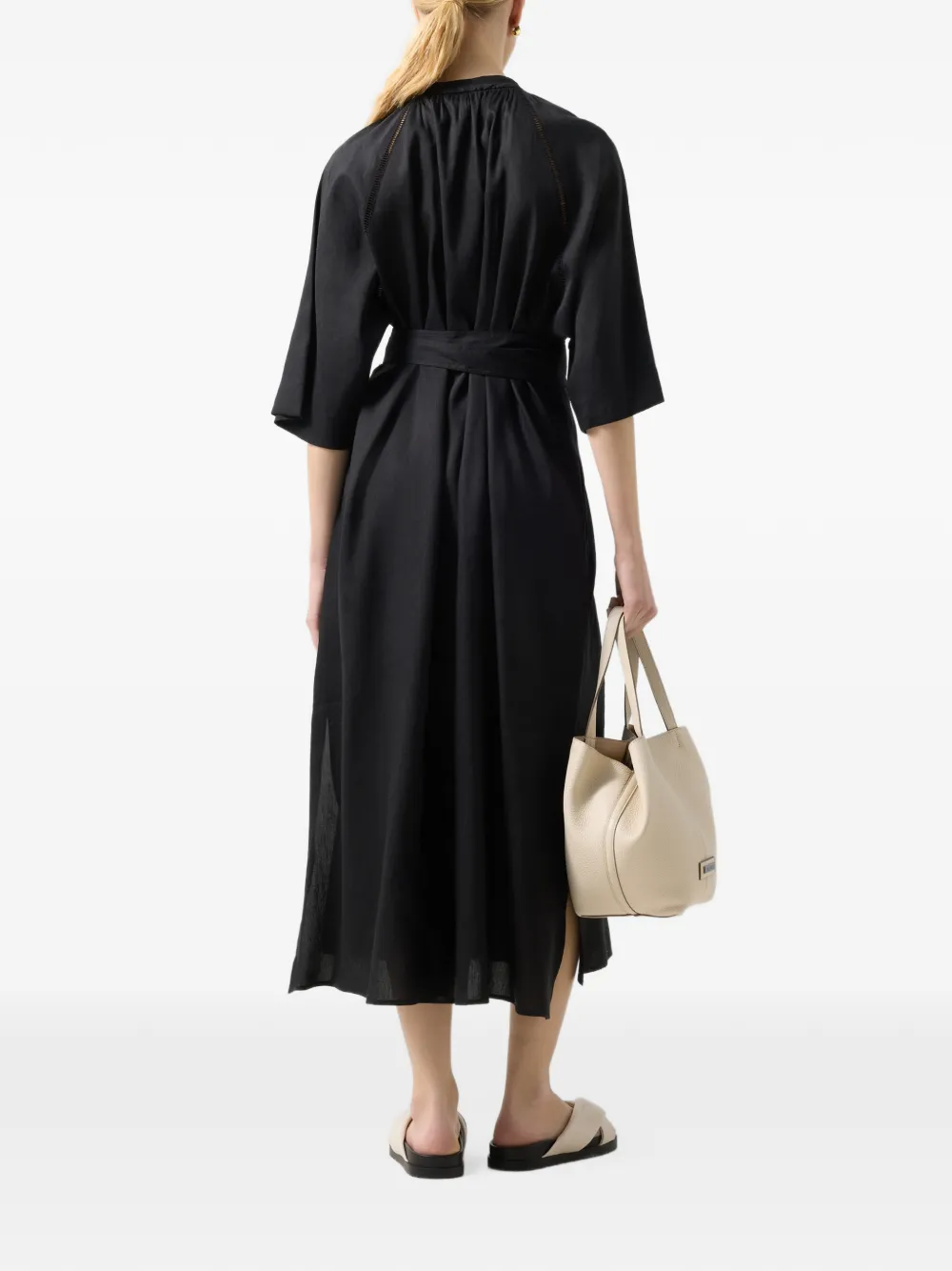 BOGNER Catelyn embroidered raglan-sleeve midi dress Zwart