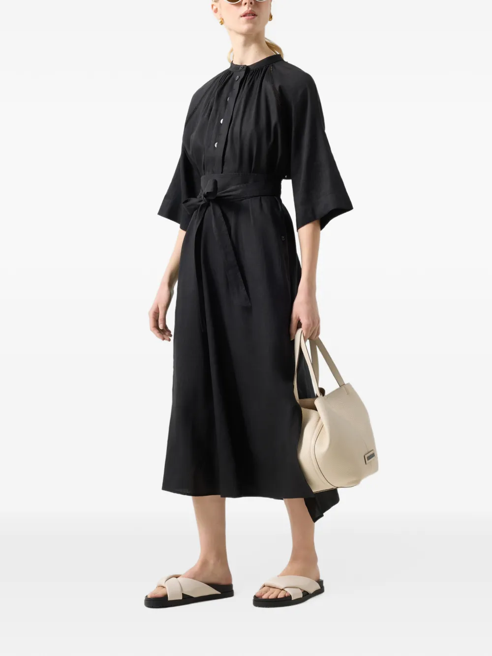 BOGNER Catelyn embroidered raglan-sleeve midi dress Zwart