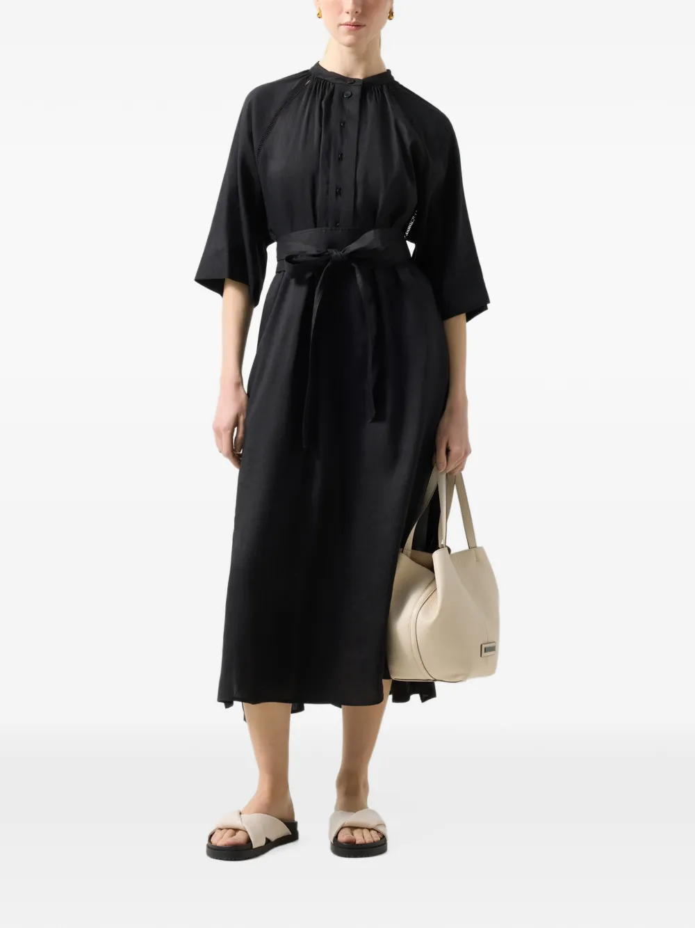 BOGNER Catelyn embroidered raglan-sleeve midi dress Zwart