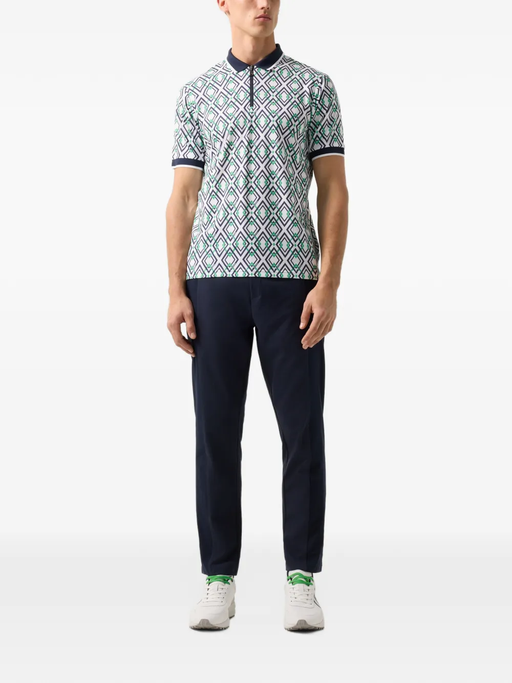 BOGNER Valentin geometric-print polo-collar performance T-shirt Blauw