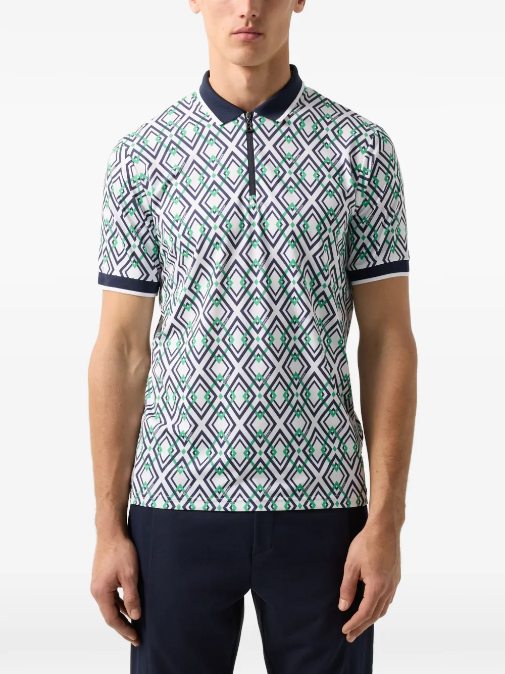 BOGNER Valentin geometric-print polo-collar performance T-shirt Blauw