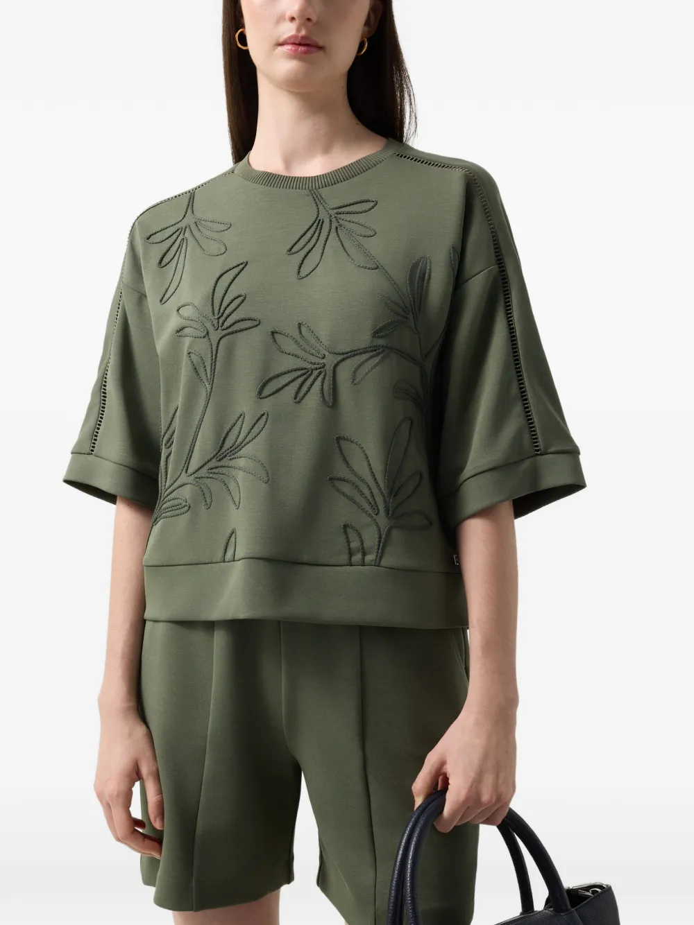BOGNER Rabea palm-stitch short-sleeve sweatshirt Groen