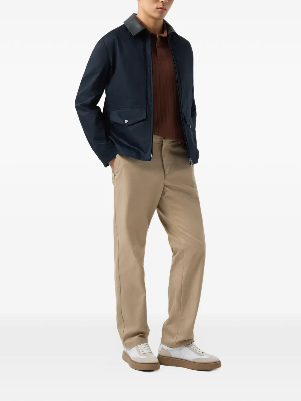 BOGNER Zane ribbed-knit polo shirt Bruin