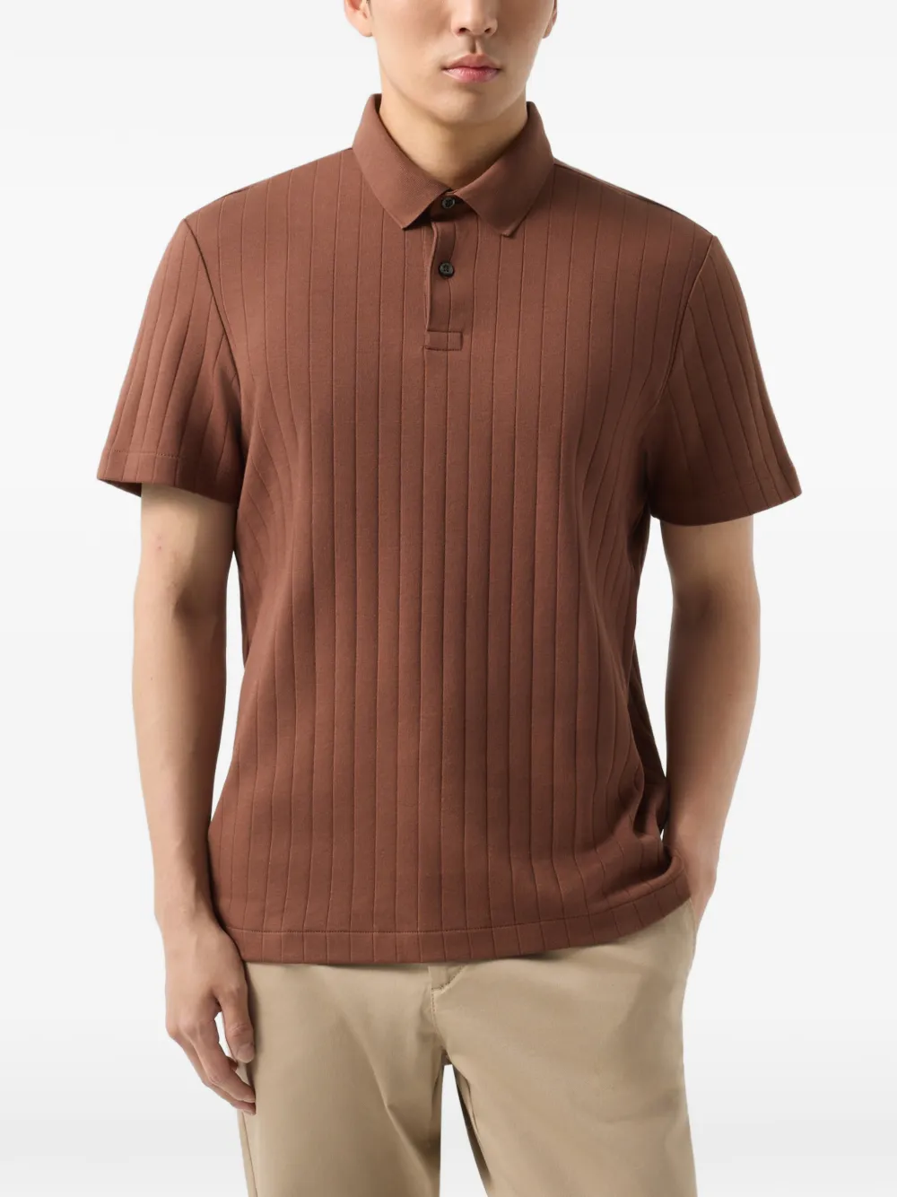 BOGNER Zane ribbed-knit polo shirt Bruin