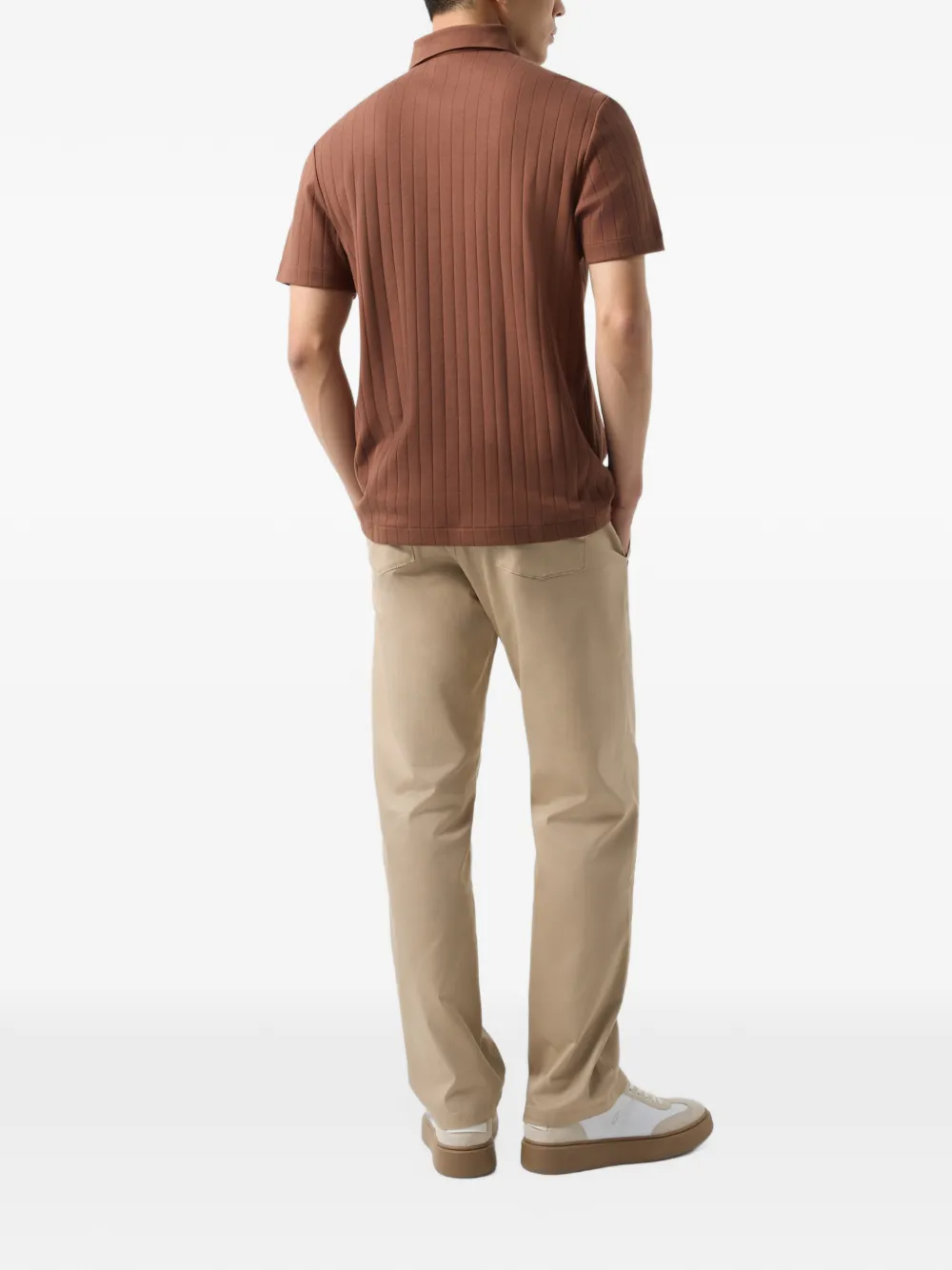 BOGNER Zane ribbed-knit polo shirt Bruin