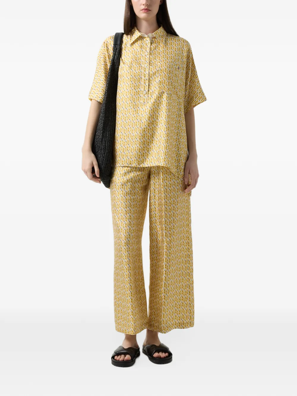 BOGNER Elvira geometric-print silk shirt Geel