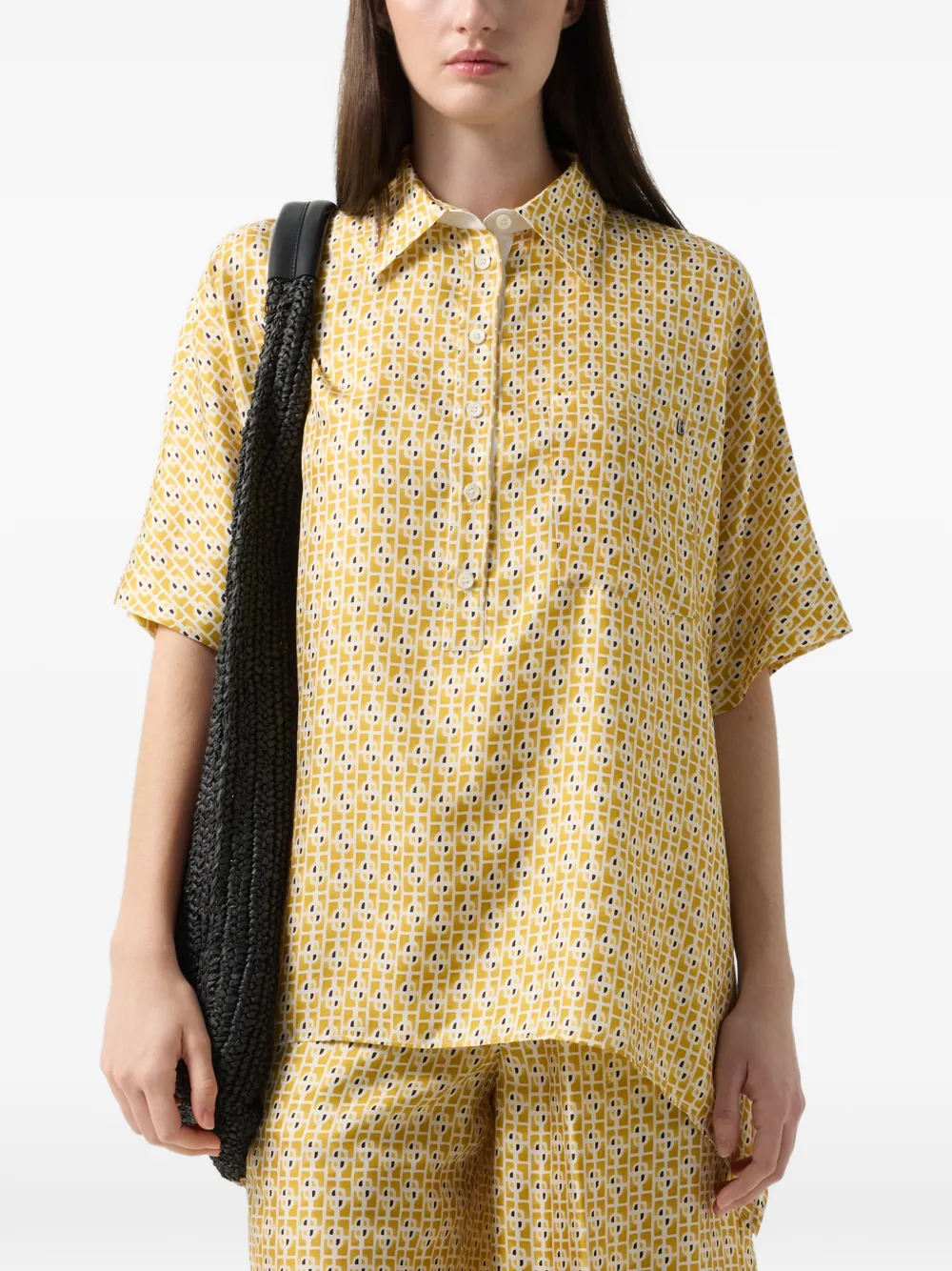 BOGNER Elvira geometric-print silk shirt Geel
