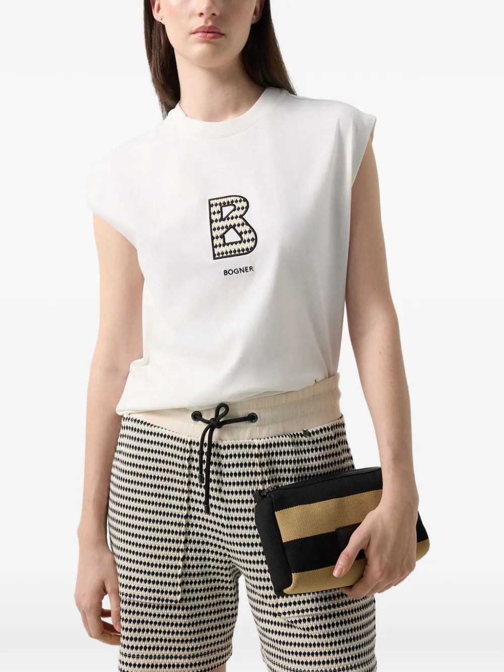 BOGNER Dania logo-stitch cap-sleeve tank top Wit