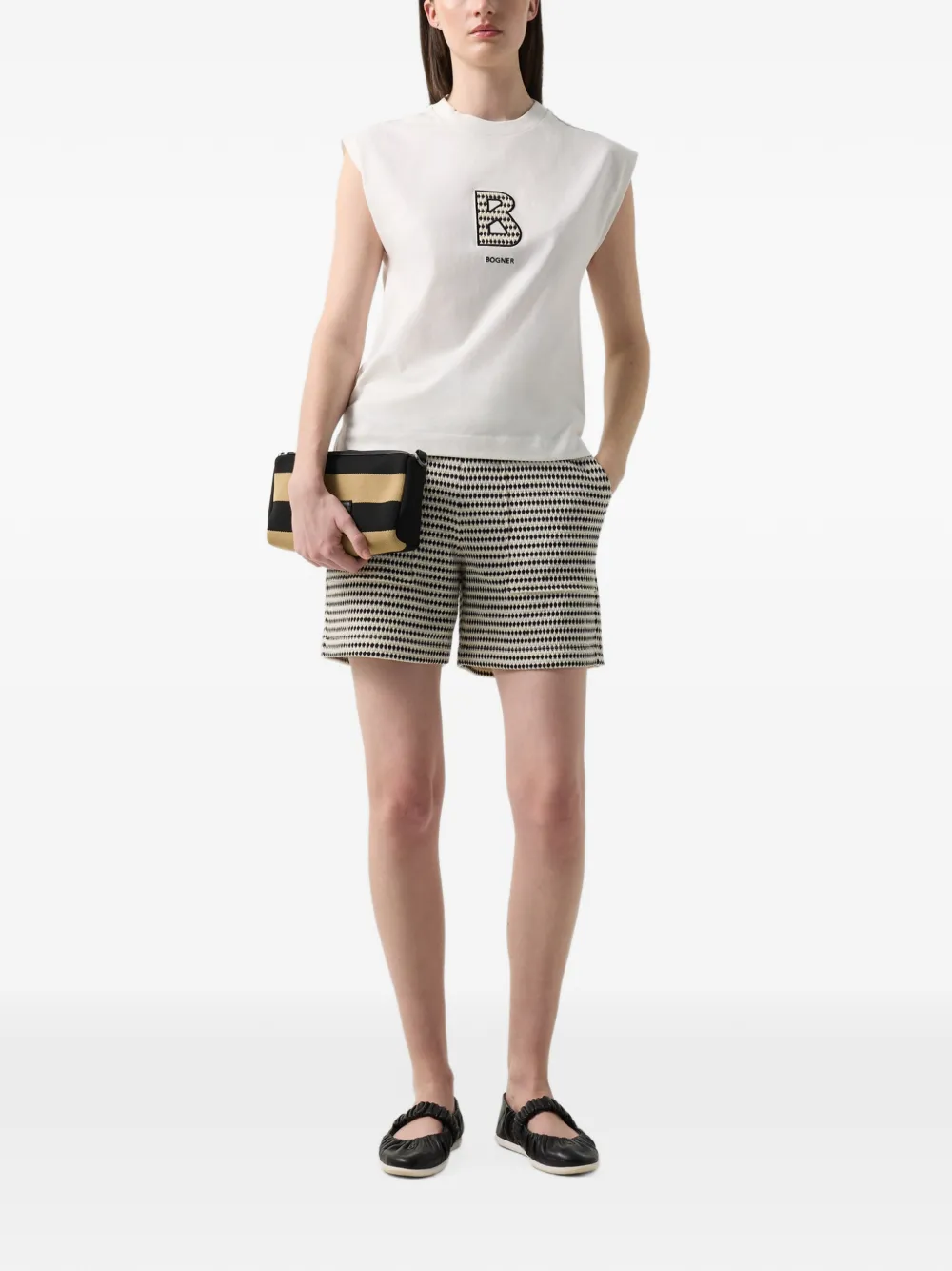 BOGNER Dania logo-stitch cap-sleeve tank top Wit