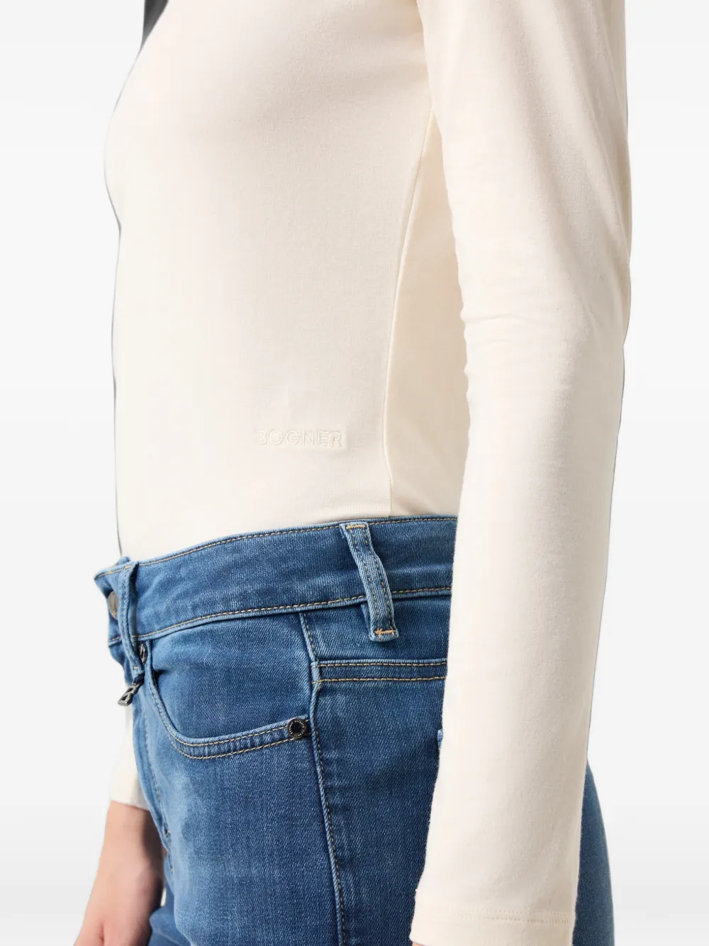 BOGNER Alexi logo-stitch overlock-seam T-shirt Beige