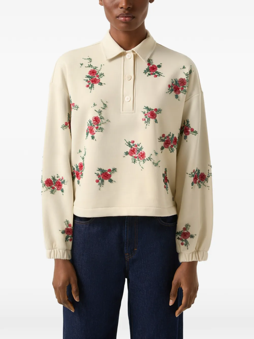 BOGNER Bijou floral-embellished polo top Beige