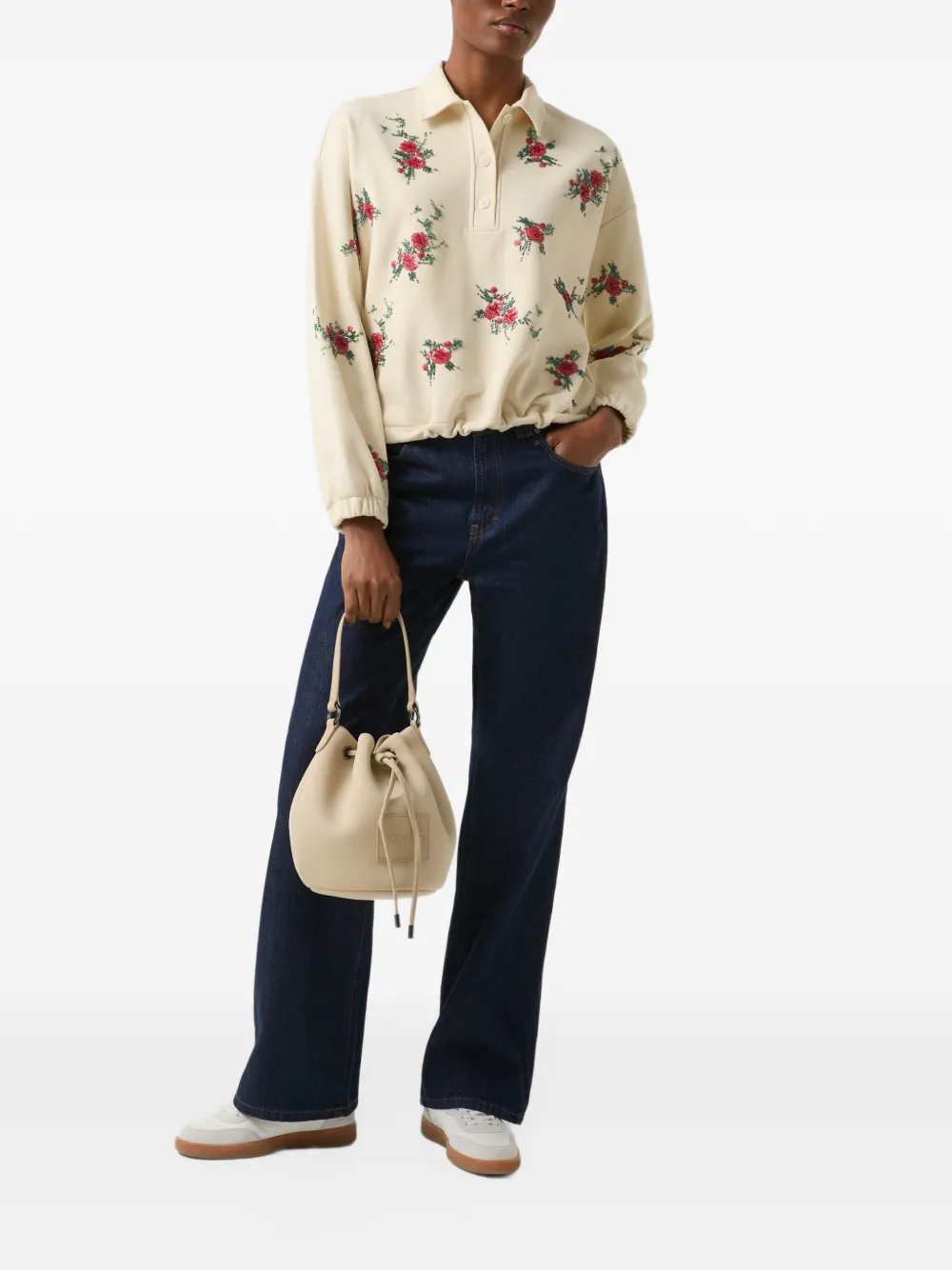 BOGNER Bijou floral-embellished polo top Beige