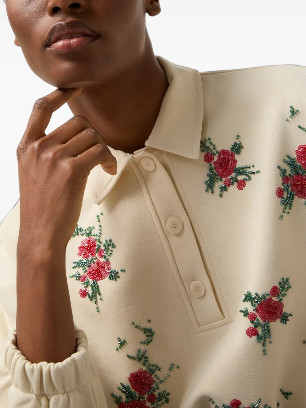 BOGNER Bijou floral-embellished polo top Beige
