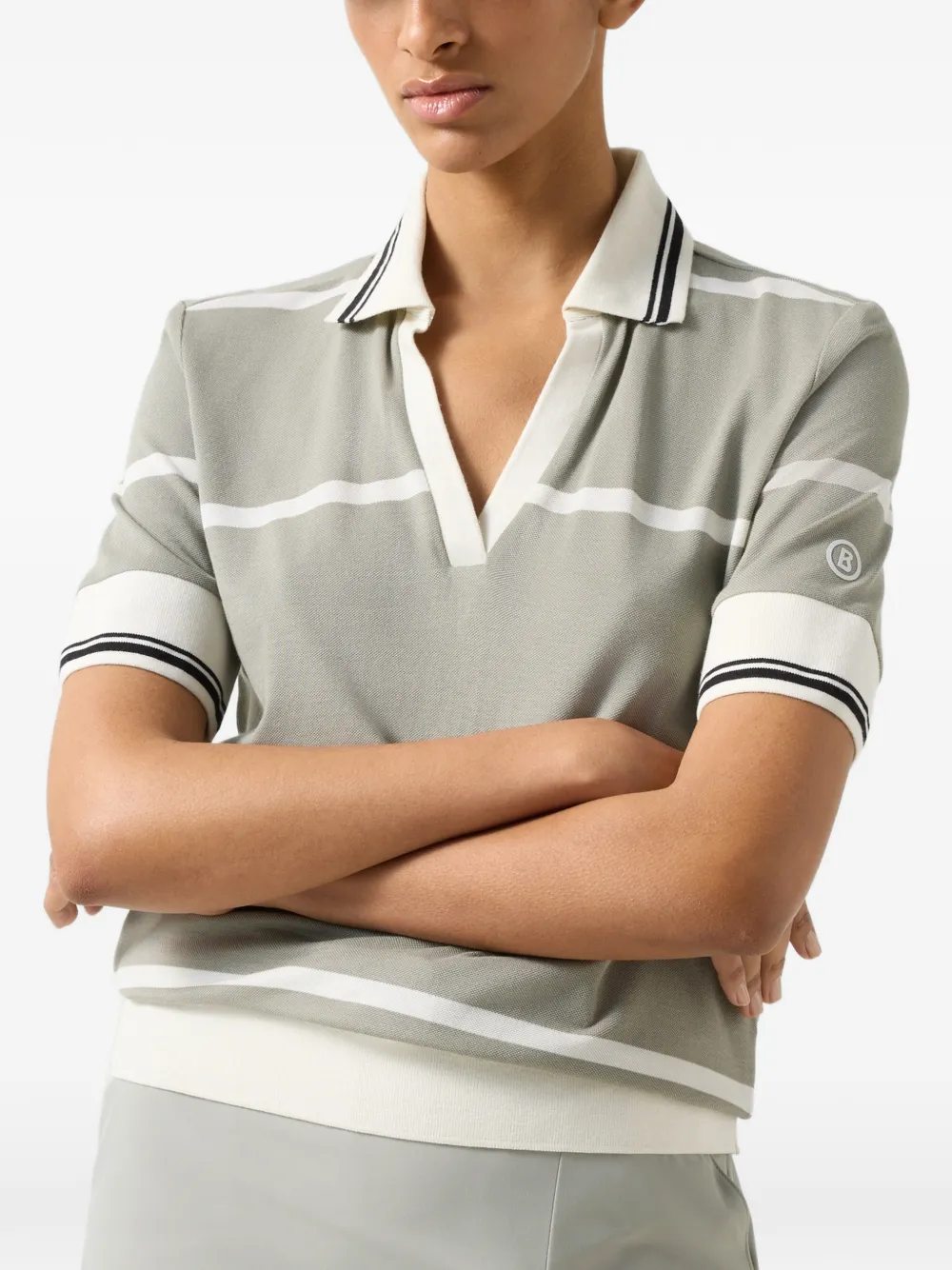 BOGNER Jessi striped piqué-knit performance T-shirt Groen