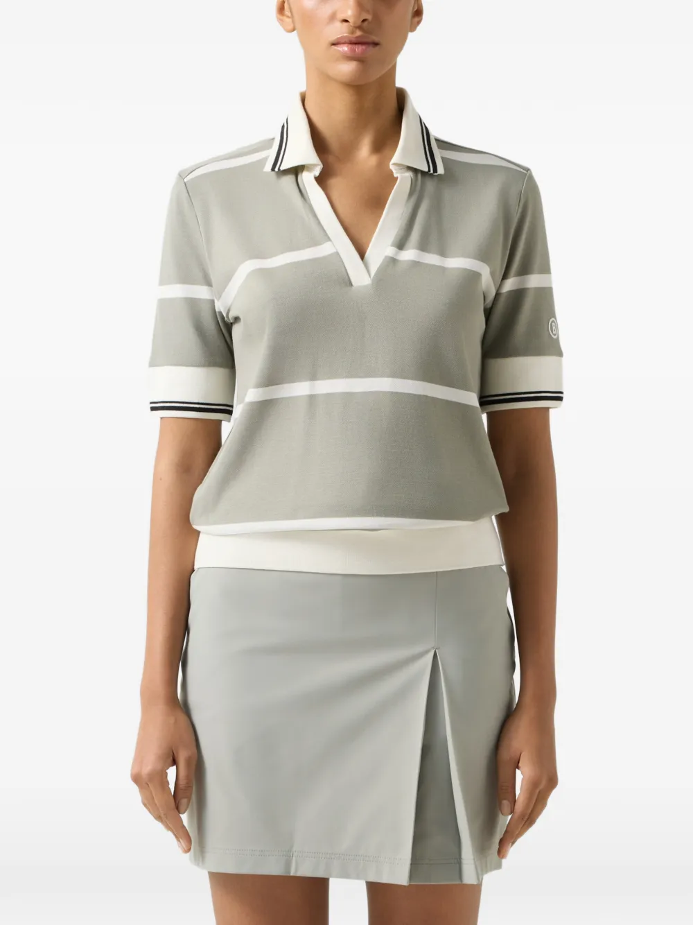BOGNER Jessi striped piqué-knit performance T-shirt Groen